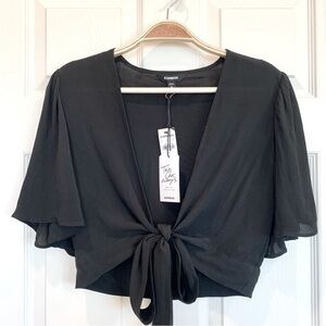 Black Convertible 2-Way Flutter Sleeves Crop Top Bolero